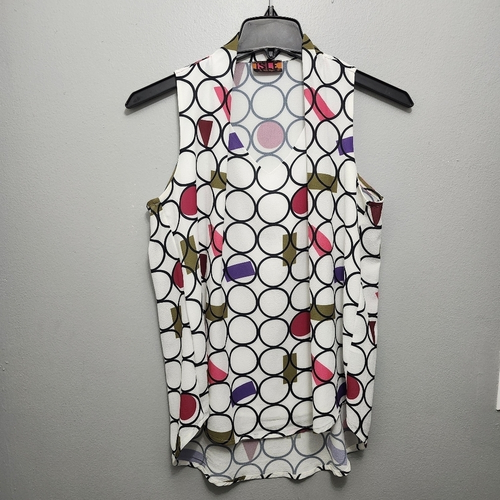 ISLE by melis kozan women's top blouse size M white multi color